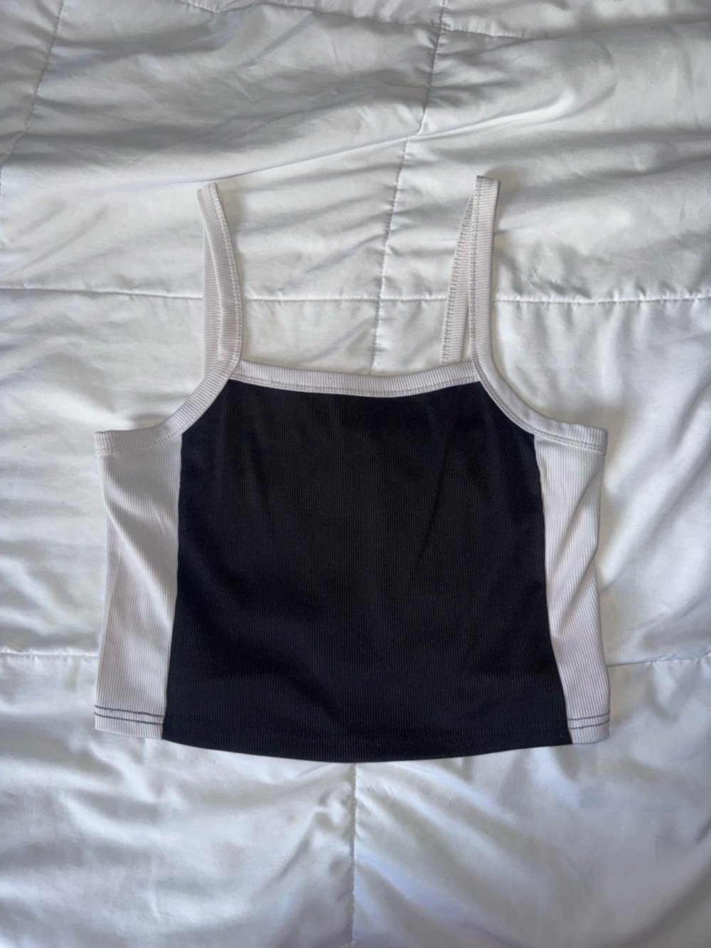 SHEIN Black & White Ribbed Colorblock Tank Top
